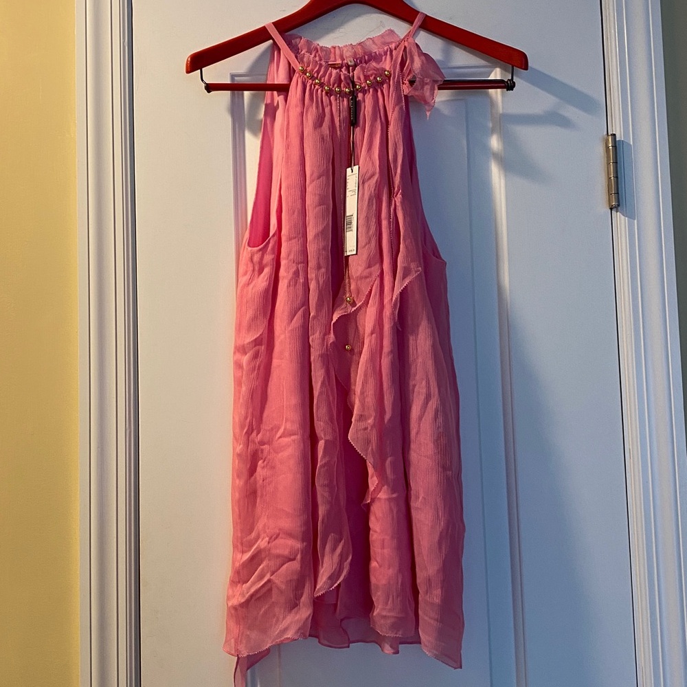Tahari Gorgeous 💯Silk Lined Pink Gold Sparkly Balls Blouse NWT